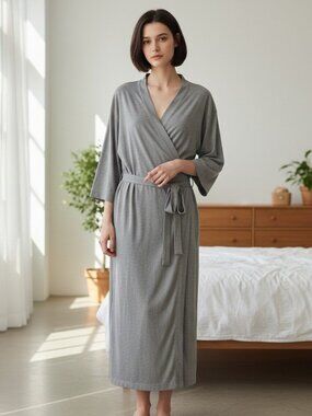 CABERNET WOMEN'S gray ROBE BELTED POCKETS 3/4 SLEEVE size L